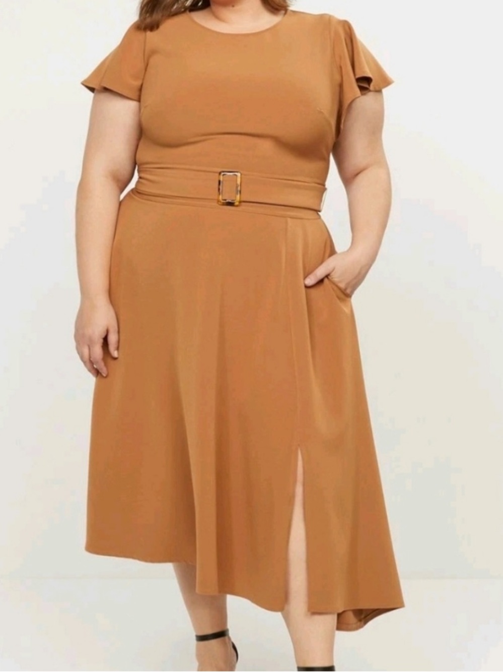 LANE BRYANT NWT 18 CARAMEL LATTE BELT BUCKLE DRESS